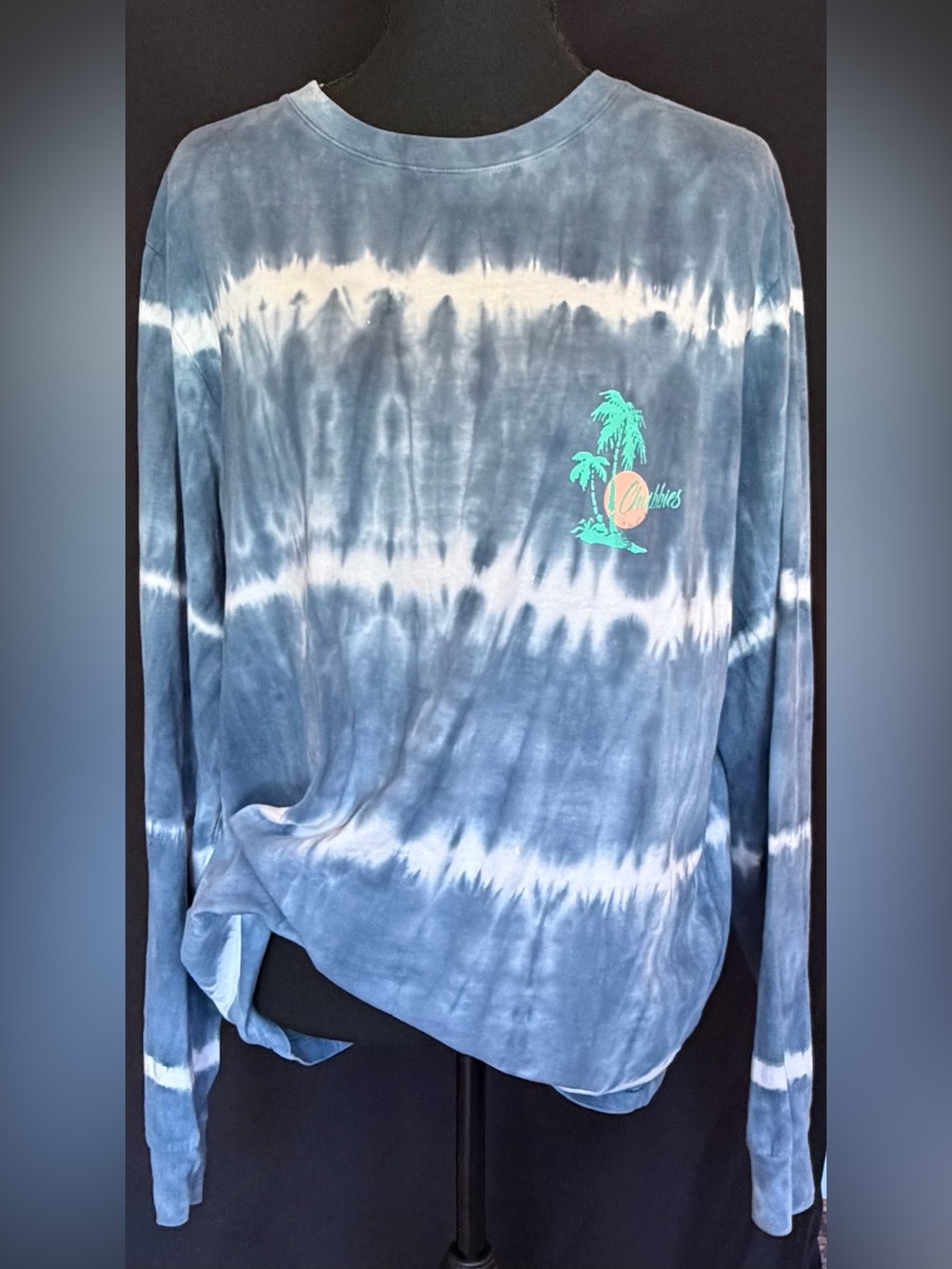Chubbies Blue Tie Dye Long Sleeve Graphic Tee Palm Tree Beach Shirt Size M